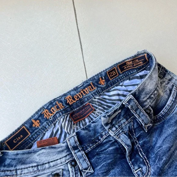 Rock Revival Mid Rise Ankle Skinny Jeans with Embroidered Pockets Women size 26 - Picture 8 of 9
